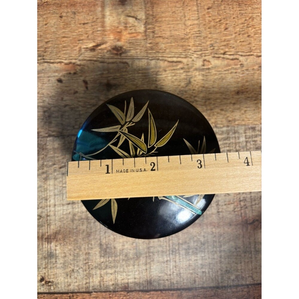Japanese Lacquered Bamboo (6) Black Coasters Round Box Gold Bamboo Design - Picture 11 of 11